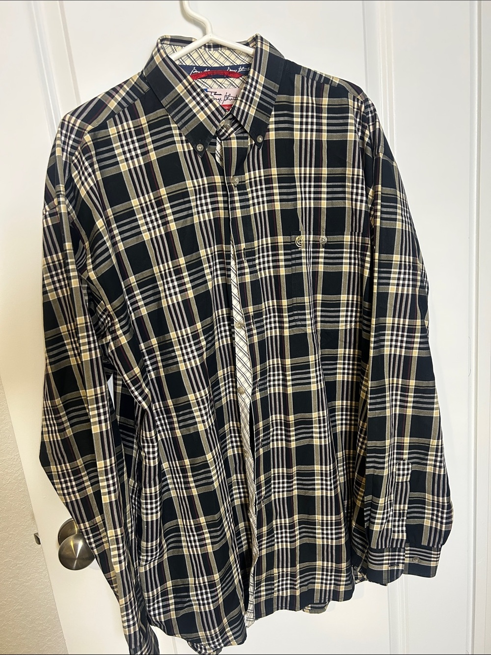 George Strait Wrangler Black and Cream Plaid Button-Down Shirt